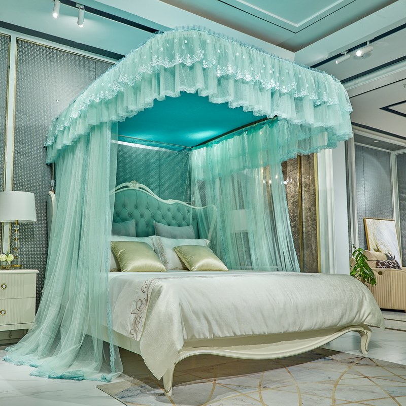 新款防尘顶u型导轨蚊帐滑轨道支架落地1.8m床加密加厚家用公主风