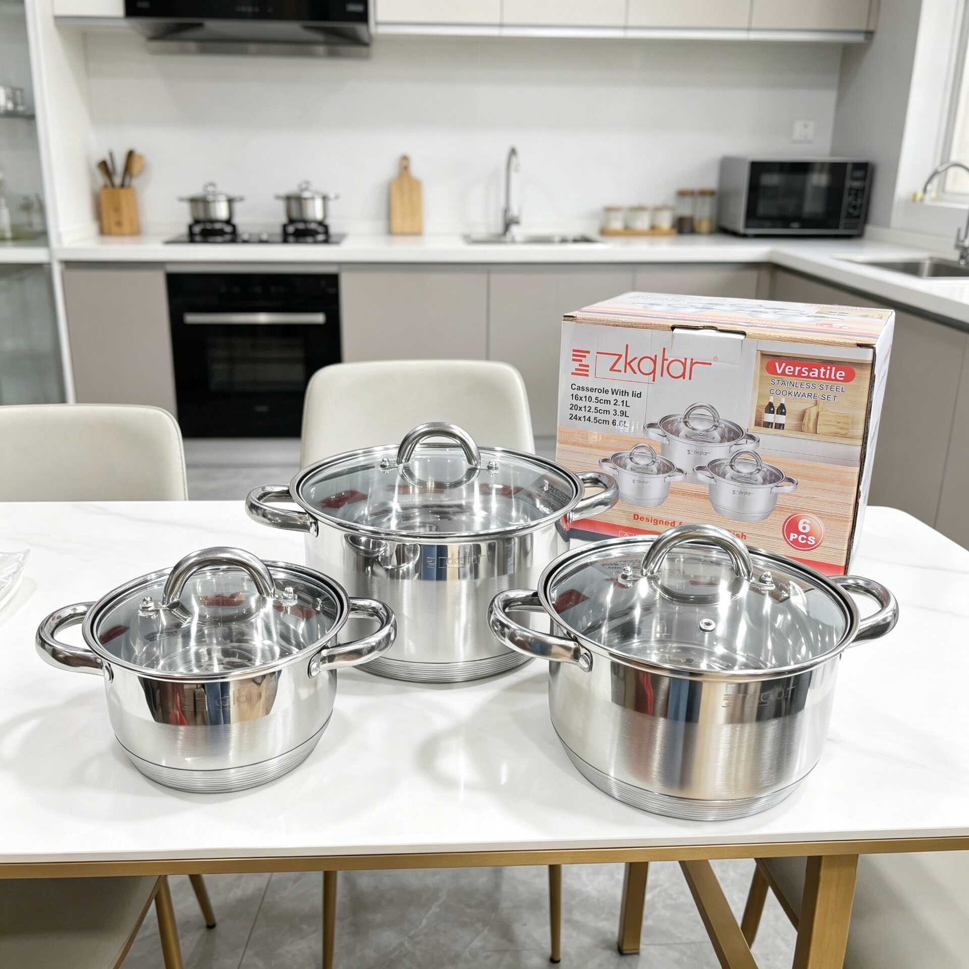 不锈钢锅具套装加厚汤锅奶锅带盖双耳汤锅家用复底8pcs