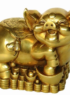 优选鹿苑 纯铜猪摆件金猪家居风水生肖猪客厅办公室聚财补缺角