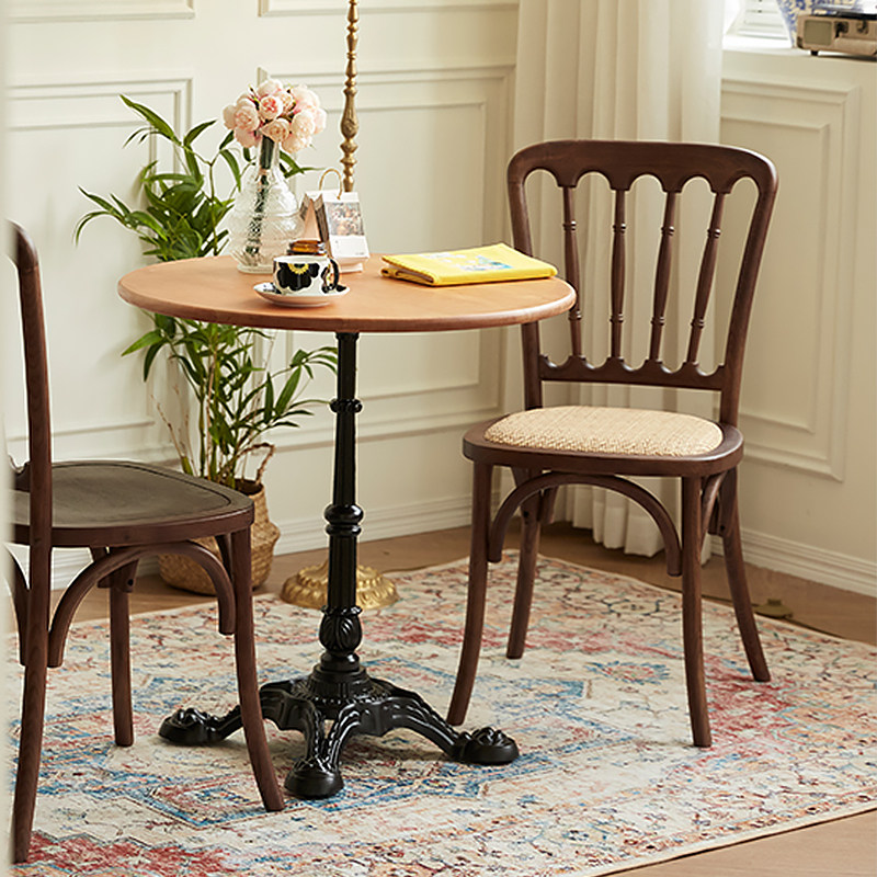 优选法式复古实木藤编餐椅高级餐厅椅子小户型家用靠背椅餐凳子餐