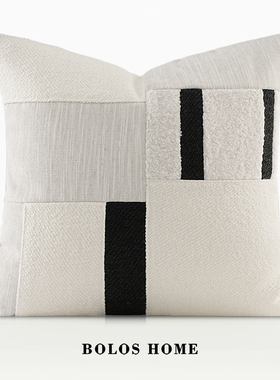 优选柏洛斯Art现代黑拼白棉麻羊绒高级感酒店样板房客厅沙发抱枕