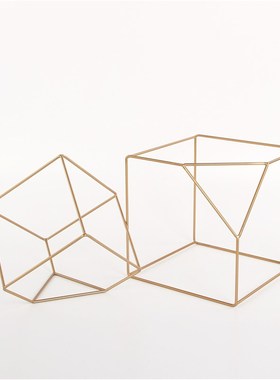 优选简约现代金色不规则几何体摆件办公室时尚铁艺创意四方正方体