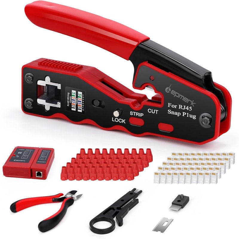 Lepmerk RJ45 Pass Through Crimp Tool Kit, All-in-one Crimper