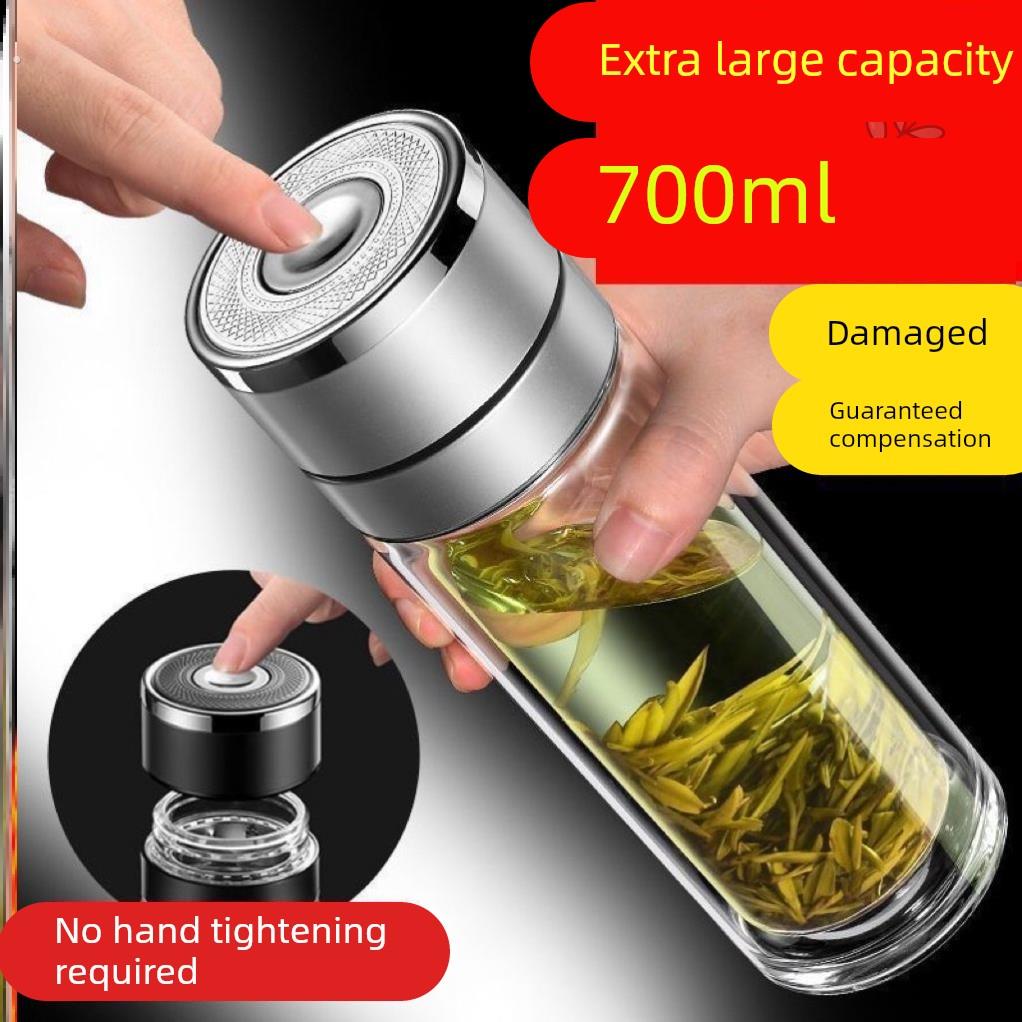 一键开盖车载双层玻璃杯男士办公室保温水杯茶杯速开启茶水分离杯