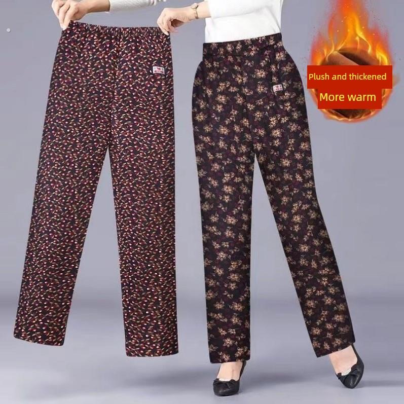 女式冬季内穿棉裤新款中老年人轻薄碎花保暖裤弹力高腰棉裤