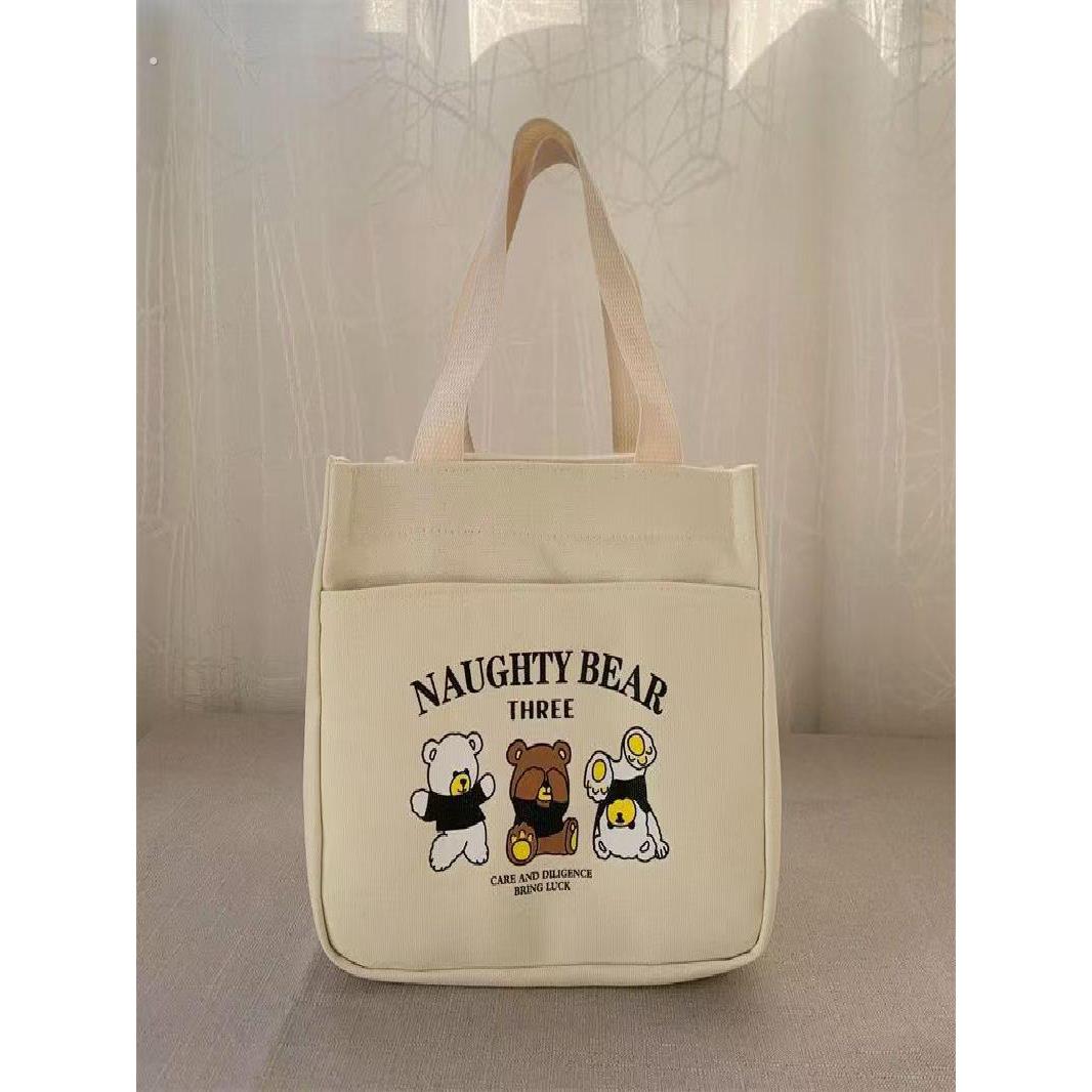 2025新款上班族出门小手提袋，拉炼，时尚网红饭盒手提袋，帆布女