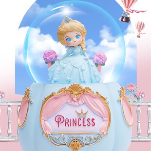 精选水晶球女孩爱莎公主城堡八音盒可旋转发光音乐盒摆件六一生日