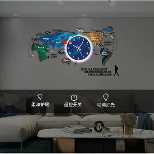 网红世界地图挂钟客厅家用时尚 钟表 壁挂时钟灯个性 创意背景墙挂式