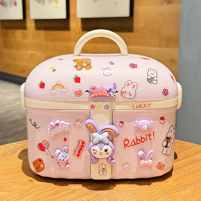 卡通可爱少女心收纳盒桌面整理盒儿童零食玩具储物盒家用手提药箱