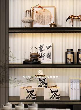 新中式样板房间装饰摆件售楼部展厅客厅书房茶室软装组合茶具套装