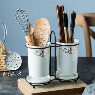 筷子盒收纳置物架筷笼筷筒筷子笼 陶瓷筷子筒沥水家用筷子桶欧式