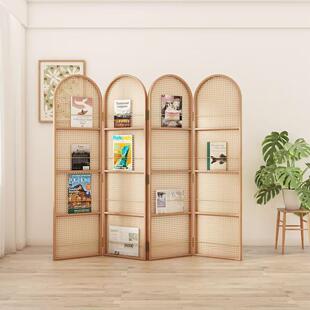 藤编屏风隔断客厅实木家用入户进门酒店民宿书架玄关移动折屏 日式
