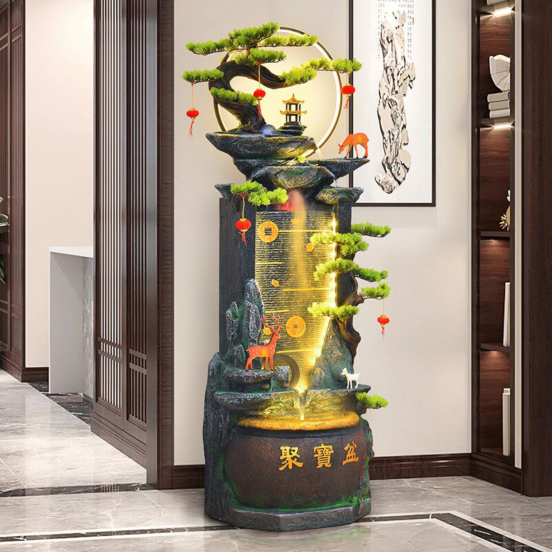 中式落地流水摆件循环水聚宝盆招财聚财客厅假山水景乔迁开业礼品