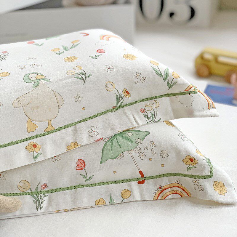 卡通透气双层纱竹棉纤维枕套 儿童乳胶枕头套 幼儿园学生枕套单个