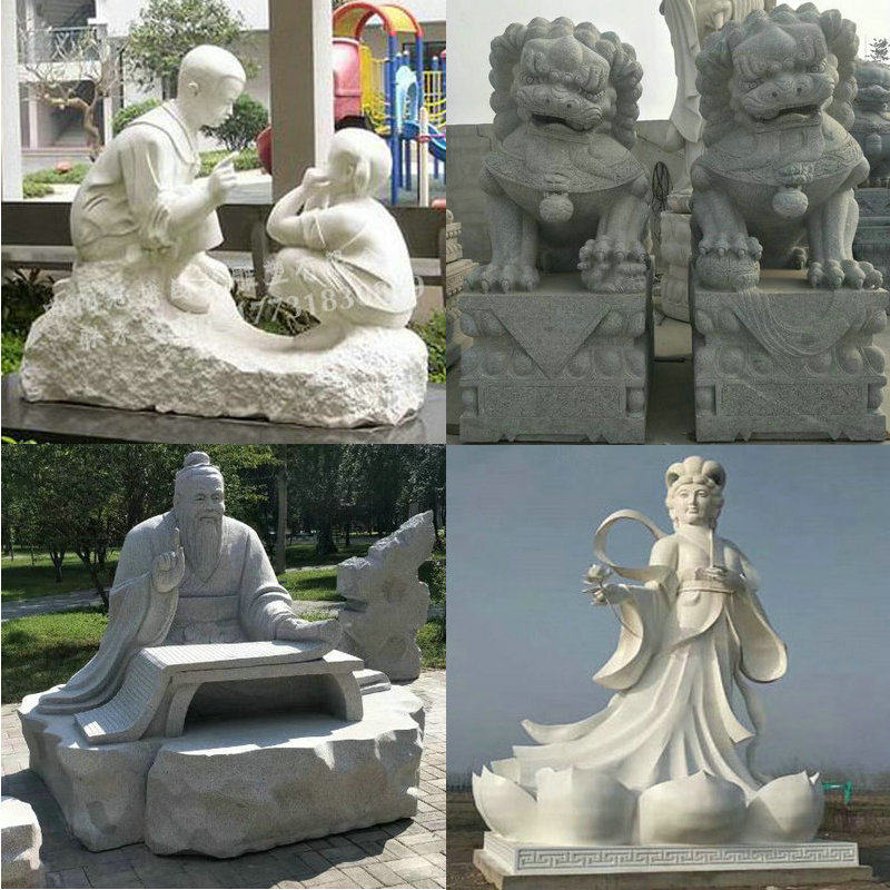 曲阳雕刻之乡 大型石狮子  汉白玉 动物造型 厂家定制 户外工艺品