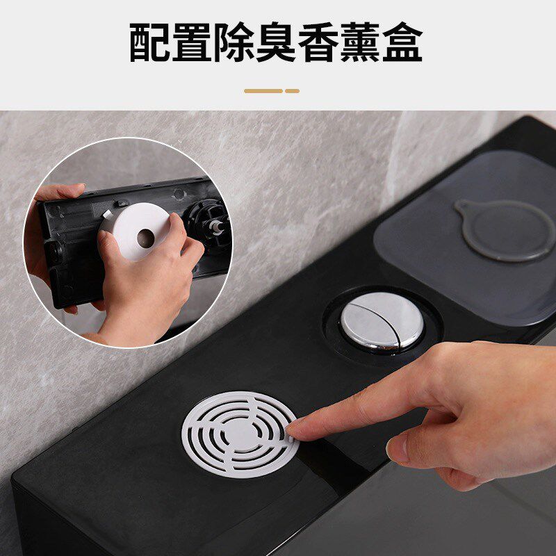 黑色家用蹲便盆卫生间大便器防臭陶瓷蹲厕便池蹲坑蹲便器水箱套装