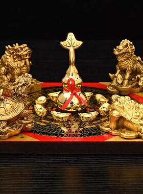 精选铜制聚财阵葫芦龙龟金蟾貔貅罗盘麒麟风水聚宝盆招财家居店铺