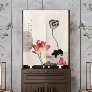 佛龛遮挡帘家用免打孔中式定制门帘挡佛帘挡灰布帘字隔断帘魔术贴