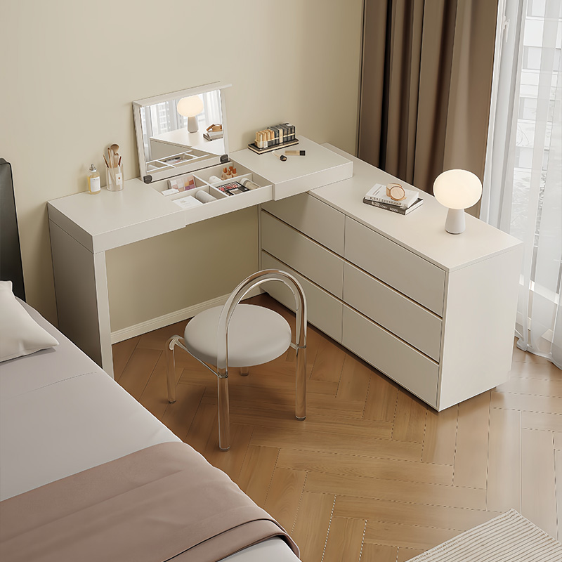 E家魅力奶油风梳妆台斗柜一体