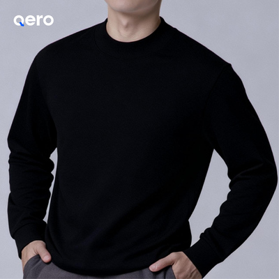 QERO-秋冬长袖圆领T恤时尚男士休闲宽松百搭纯色打底上衣