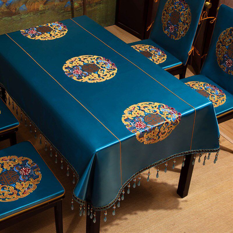 新中式桌布免洗防水防烫餐桌垫轻奢高级感国风长方形茶几台布定制