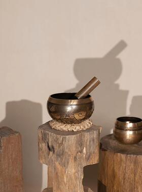 尼泊尔手编墙工铸造碗音钵冥想静心瑜伽头疗音疗佛音花纹梵音颂钵