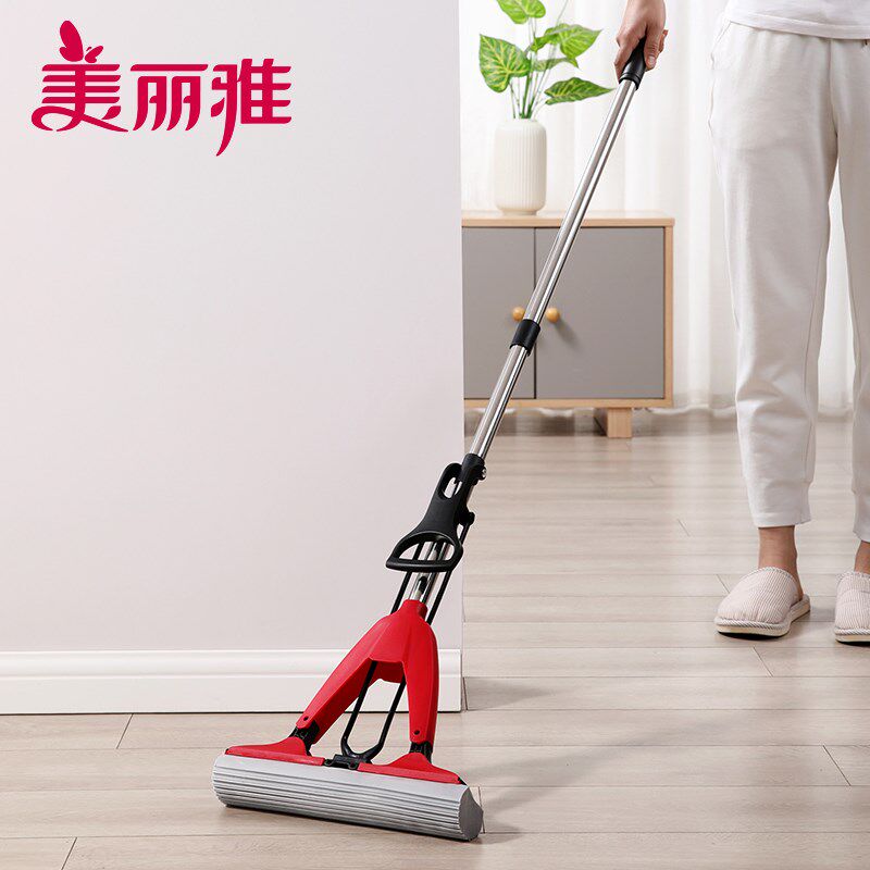 美丽雅对折挤水胶棉拖把家用免手洗懒人墩布吸水好一拖净海绵地拖