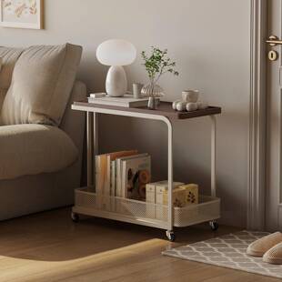 可移动边几中古风客厅家用沙发侧边置物小茶几简约不占地带轮推车