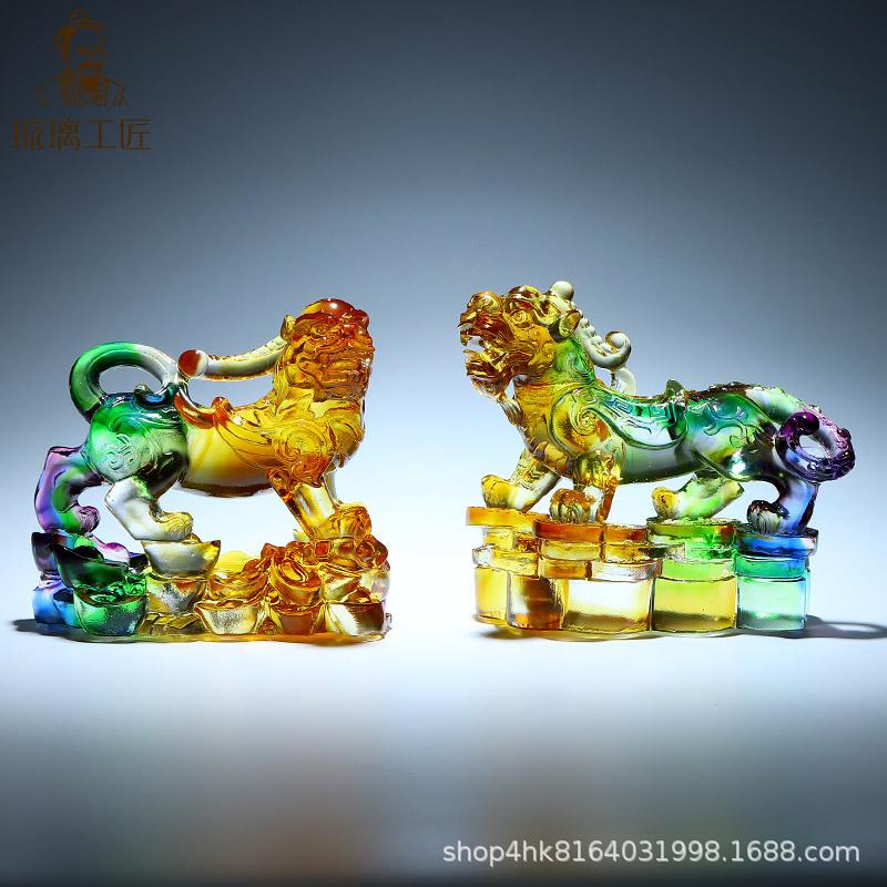 高档大气琉璃工艺品招财貔貅摆件一对客厅家用玄关柜新房子装饰品