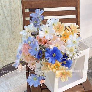 ins风彷真花格桑花公主波斯菊客厅摆设装饰摆饰假花拍照花束道具