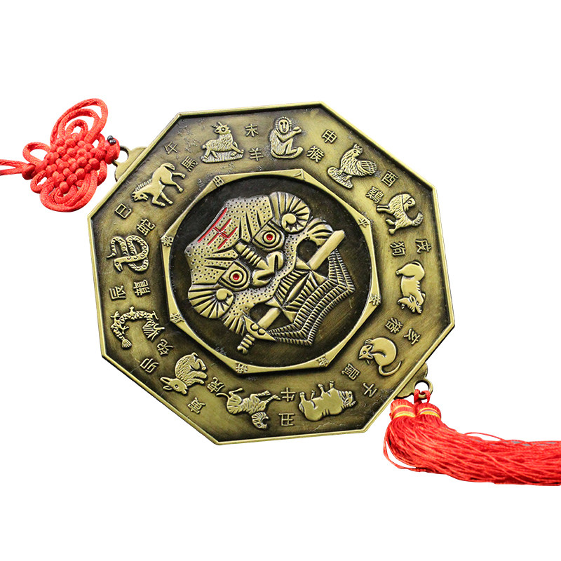 慈缘正堂 合金虎头八卦镜家用门口 十二生肖门对门平面镜子装饰品