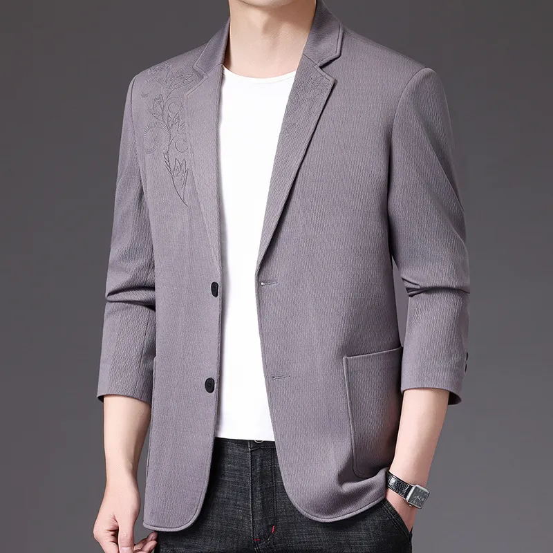 男士高档修身西服2025秋季新款男装中年商务休闲简约舒适西装外套