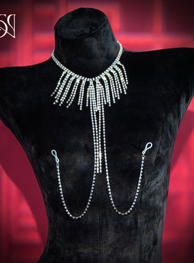 闪亮水钻流苏比基尼性感身体链项链女胸链qqny配件