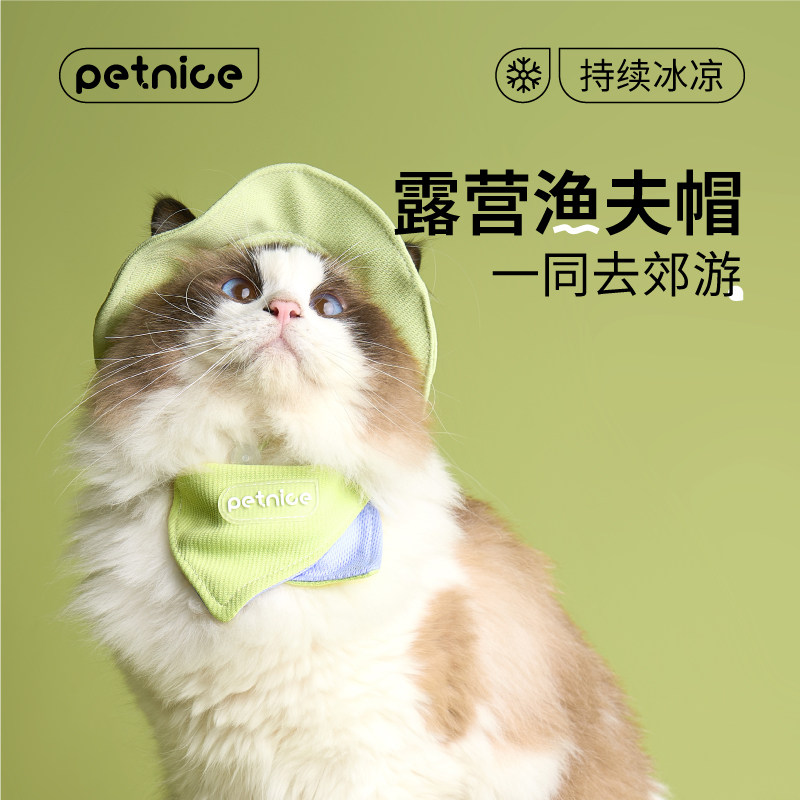 猫咪帽子露耳朵小型犬小狗防晒头饰三角巾拍摄道具渔夫帽夏季遮阳