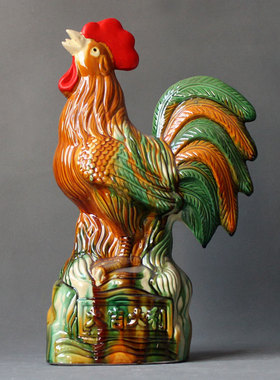 洛阳唐三彩大吉大利招财大公鸡陶瓷器生肖工艺品居饰品摆设件镇宅