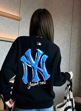 MLB官方NY黑色套头衫男女装2025冬季新款运动服休闲卫衣3AMTB3254