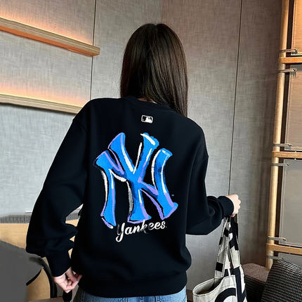MLB官方NY黑色套头衫男女装2025冬季新款运动服休闲卫衣3AMTB3254