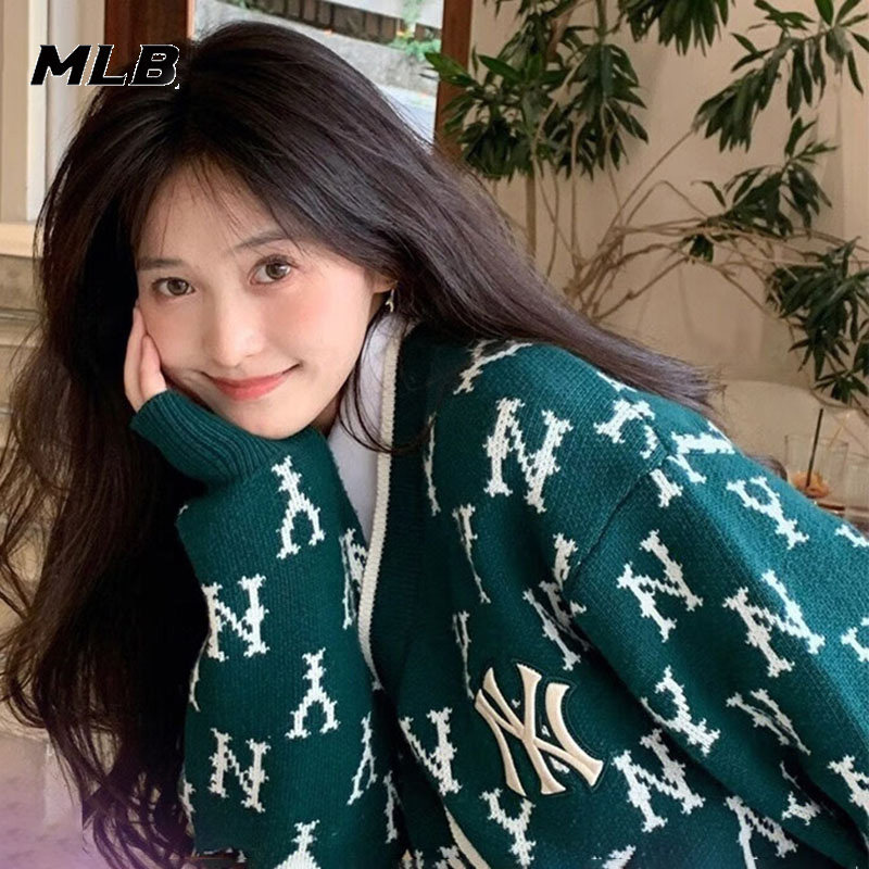 MLB正品男装女装25春夏新款运动服老花休闲针织外套开衫毛衣图片