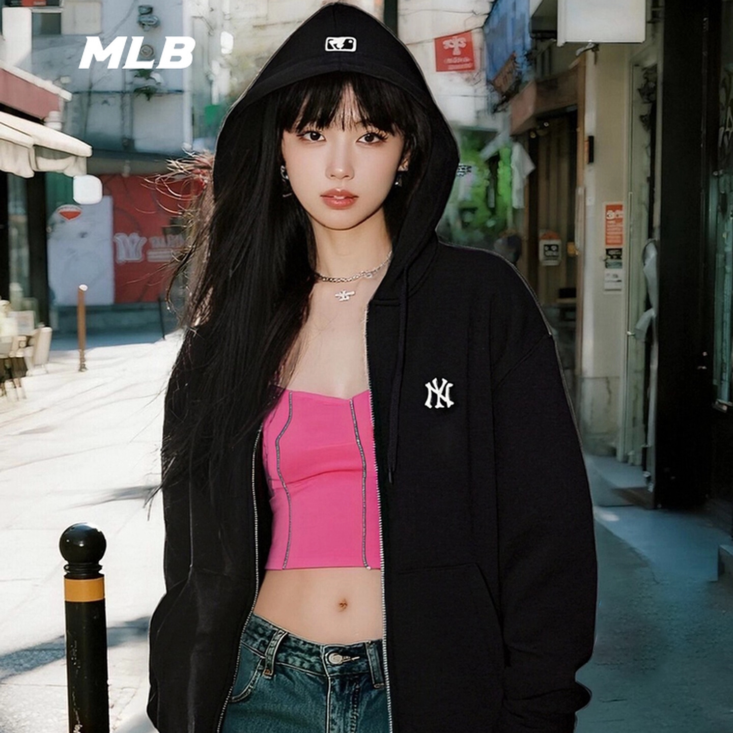 MLB官方正品男装女装26春季跑步休闲运动服针织连帽夹克情侣外套