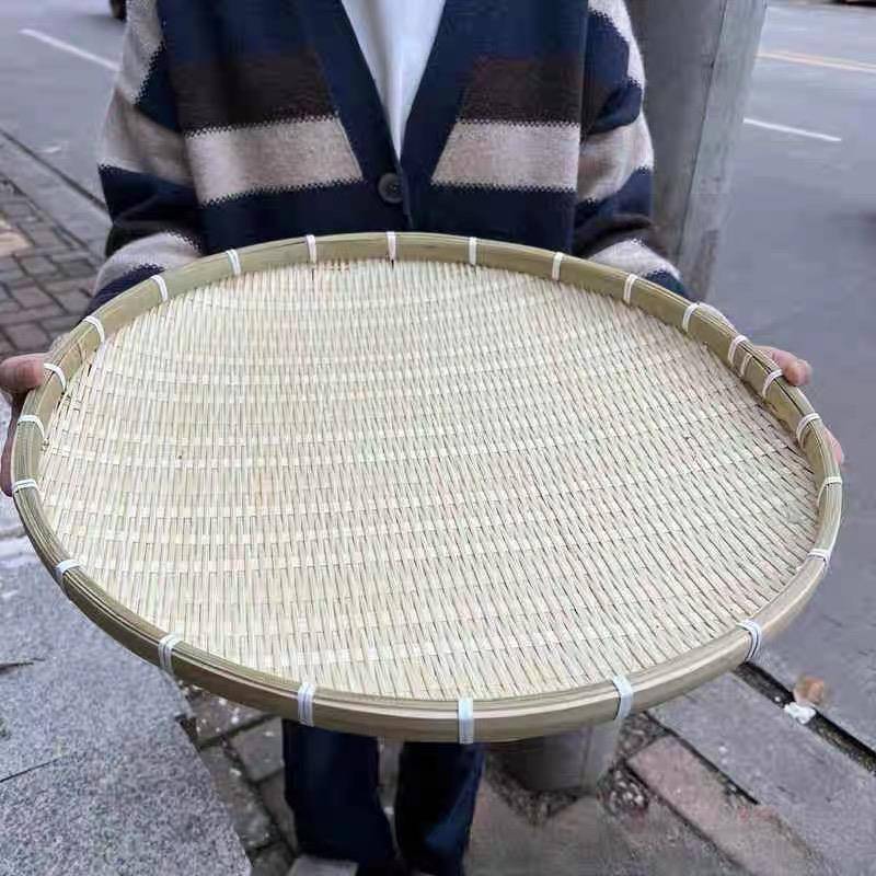 竹编晒盘手工制品晾晒托盘圆形簸箕竹匾绘画装饰酒店水果茶点竹盘图片