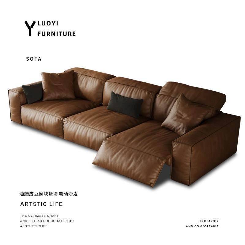 油蜡皮翘脚电动沙发零靠墙电动真皮豆腐块直排伸缩太空舱座椅沙发
