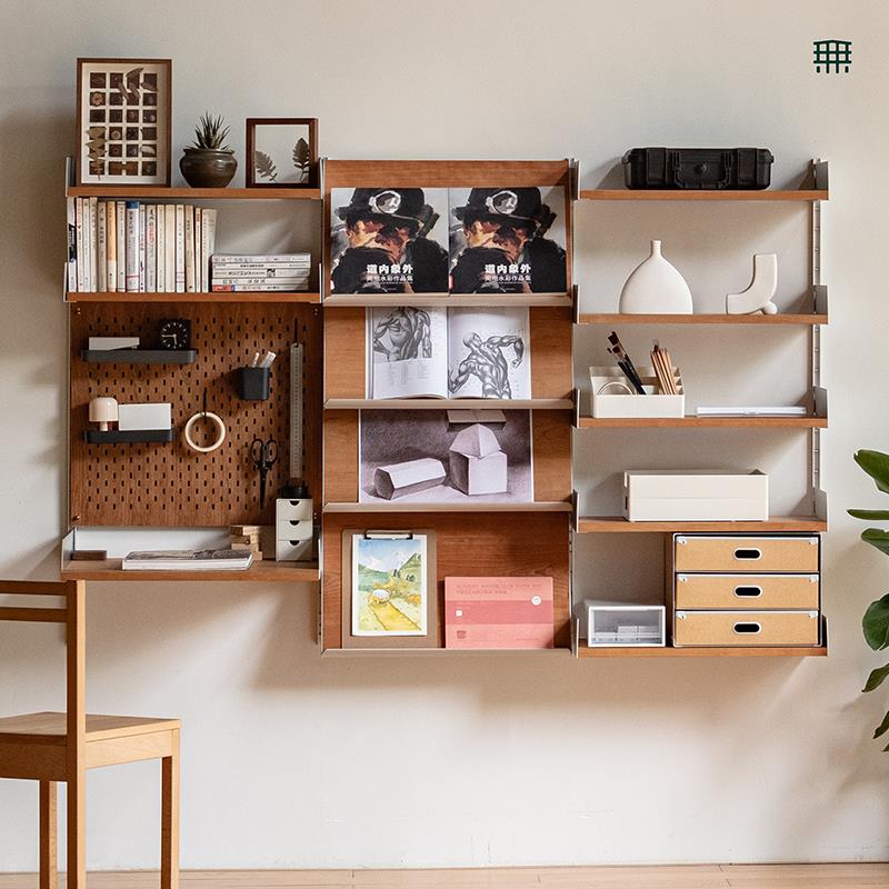 无即所有铝架壁挂模块系统墙面金属实木层板挂墙置物架开 放收纳