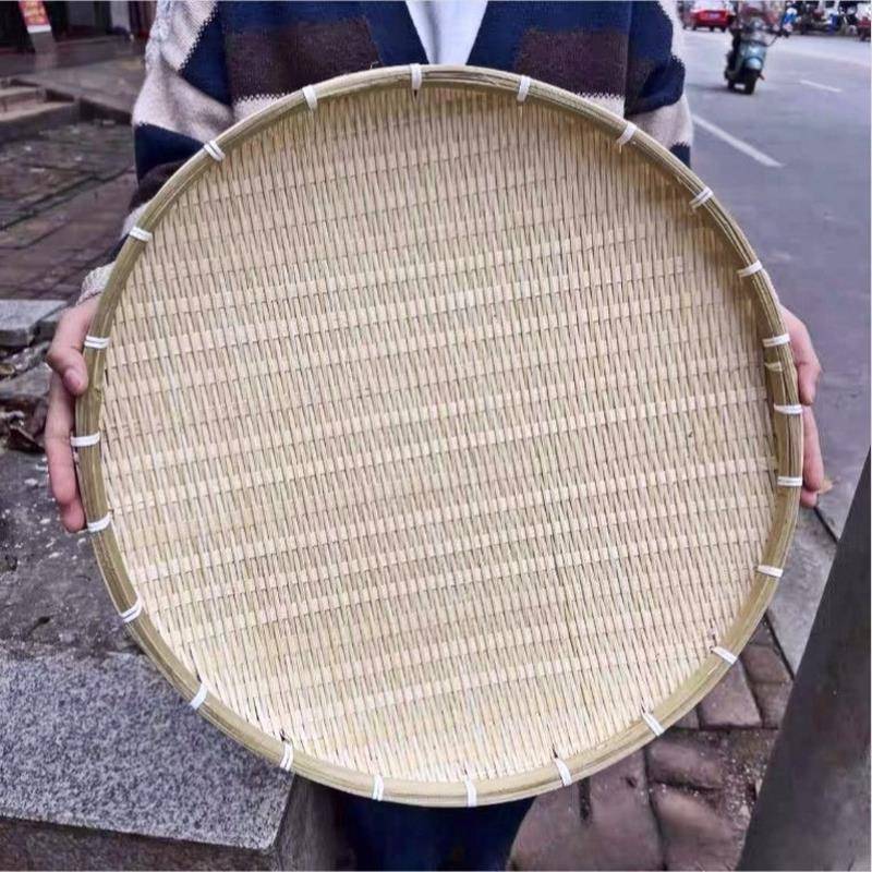 竹编晒盘手工制品晾晒托盘圆形簸箕竹匾绘画装饰酒店水果茶点竹盘图片
