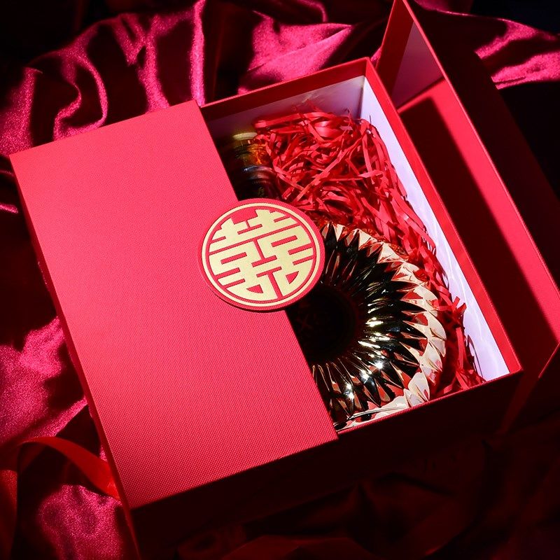 红色礼盒空盒子伴手礼结婚婚礼宾客回礼喜字礼盒订婚高级感礼品盒