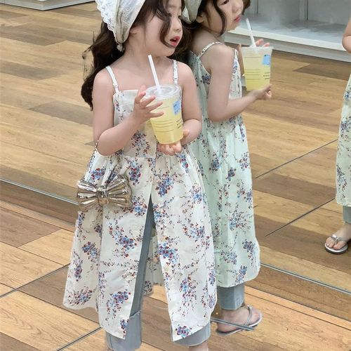 法式女童2024夏季新款温柔风小众气质碎花吊带裙女宝宝薄款牛仔裤