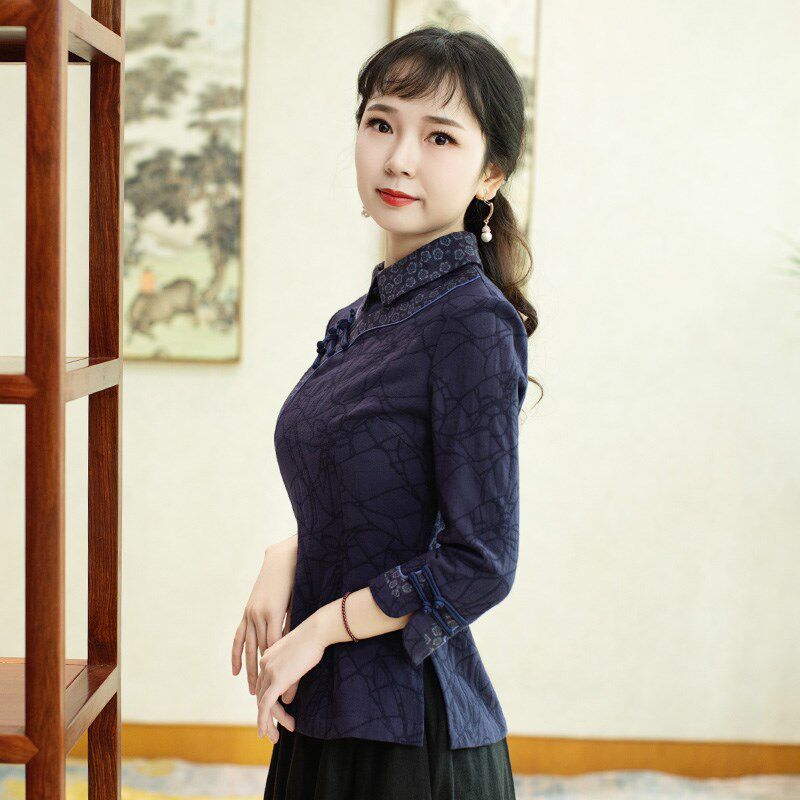 筠雅唐装女中国风改良旗袍古装盘扣上衣斜襟茶服女春季中式女装