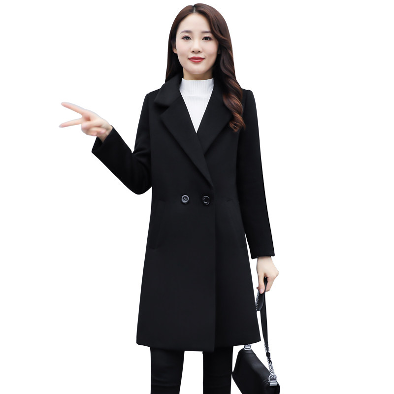 职业呢子大衣女中长版2023新款工作服黑色秋冬加厚小个子毛呢外套