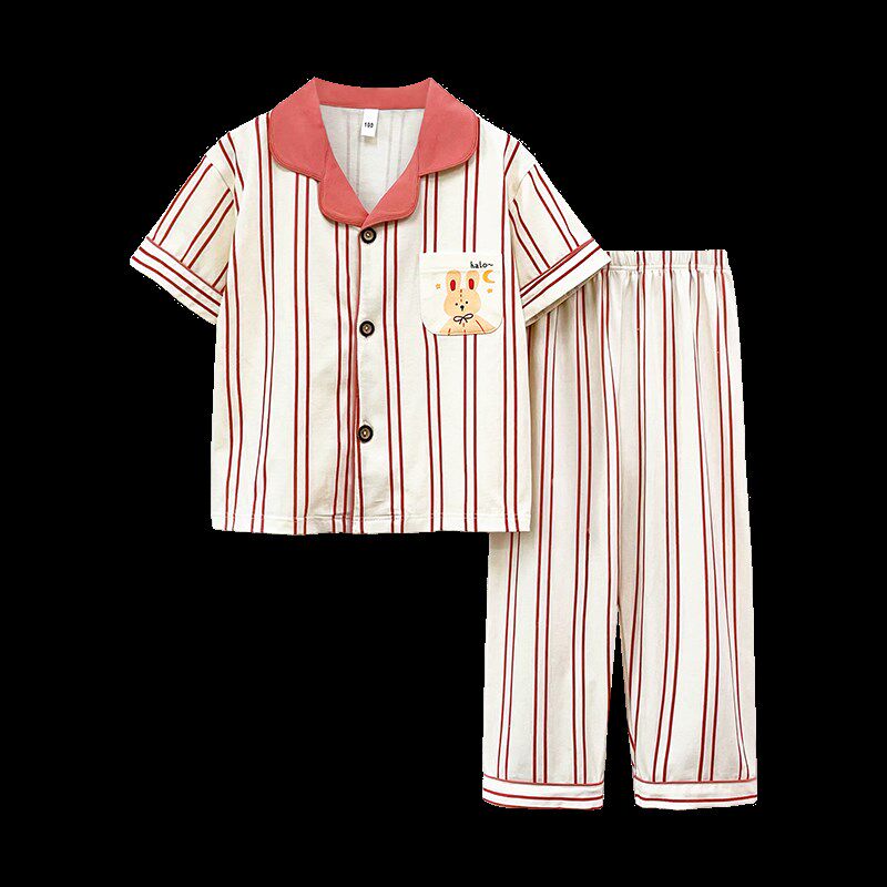 韩国女童家居服薄款女孩睡衣甜美夏天短袖长裤纯棉套装儿童空调服