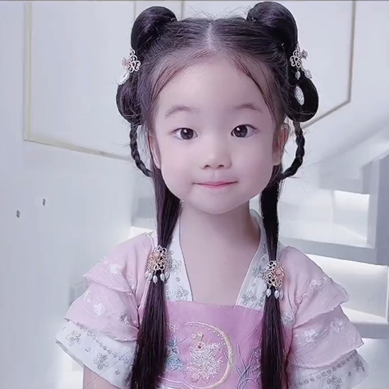 儿童舞蹈盘发神器黑色隐形发网女童古风造型盘头发花兜网兜一字夹