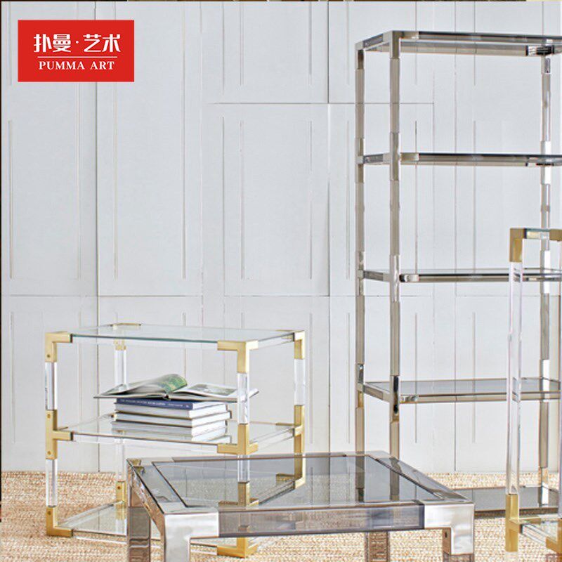 透明亚克力有机玻璃书架置物架工艺品摆设架金属多层架展示架定制